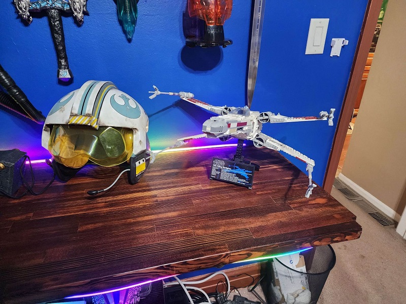 Blue Xwing pilot helmet and LEGO Xwing